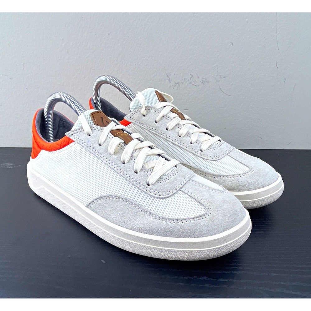 OluKai Punini Men's 7 EU 40 White Gray Orange Leather Sneakers 10514-189U NEW